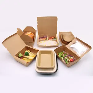 Restaurant jetable chinois à emporter emballage en papier kraft boîte de récipient de hamburger de salade de restauration rapide