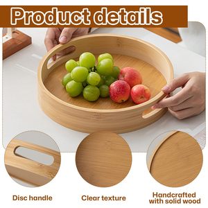 Plateau de service en bambou rond de 25 cm avec poignées pour aliments et articles divers, utilisation sur bureau - Product Image 3