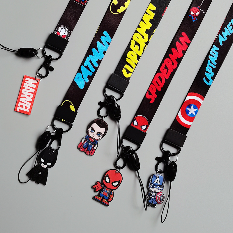 Anti-Lost Phone Neck Lanyards Cool Cartoon Anime Marvel Bat Man Spider Man Lanyard Custom Card Holder Accessories Satin Lanyard