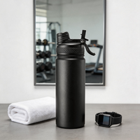 Bouteille d'eau isotherme en acier inoxydable avec revêtement en poudre mate personnalisé, à large ouverture, pour boissons sportives