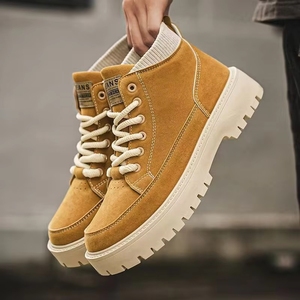 Sepatu Boots Pria Model Retro Inggris Terbaru untuk Musim Gugur, Desain High Top dengan Tali, Cocok untuk Aktivitas Luar Ruangan, Santai, dan Berjalan, dengan Sol Platform yang Tinggi. - Product Image 3