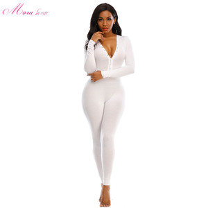 Pigiama Intero da Donna con Apertura sul Petto e Gambe Lunghe, Tinta Unita, Scollo a V, Taglia Personalizzabile, Abbigliamento da Notte per Adulti con Apertura Posteriore - Product Image 4