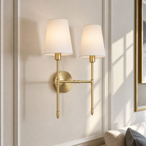Factory OEM In Stock Ready to Ship American Matte Copper Metal <b>Wall</b> Sconce Lamp Handmade Fabric Shade Hotel Bedroom Decor - Product Image 4