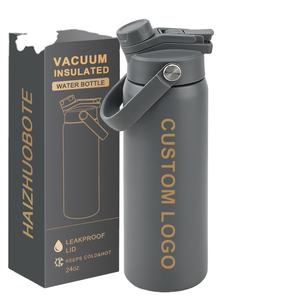 ขวดน้ำสแตนเลสสุญญากาศแบบพกพาขนาด 24 ออนซ์ สำหรับเล่นกีฬา ผนังสองชั้น เก็บอุณหภูมิ พร้อมฝาปิดแบบหลอดดูดและฝาเปิดแบบ 2-in-1  สกรีนโลโก้ได้ - Product Image 1