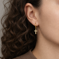 Boucles d'oreilles créoles en acier inoxydable avec breloque croix et zircone cubique CZ 29 mm, bijoux de mode pour femme