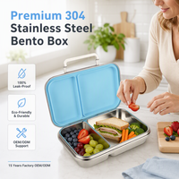 Boîte à bento pour enfants en acier inoxydable 304 à 2 compartiments sans BPA, conteneur alimentaire anti-fuite pour nouveau-nés, vente en gros d'usine OEM ODM