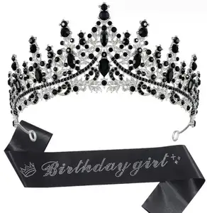 Europe And The United States New Cloth Printing Light Luxury Rhinestone Crown Tiara Sash Birthday Tiaras