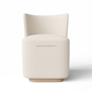 Ensemble de table à manger ronde <span class=keywords><strong>en</strong></span> pierre de roseau moderne Sageliving avec 4 chaises <span class=keywords><strong>en</strong></span> <span class=keywords><strong>tissu</strong></span> sans bras blanc pour maison contemporaine - Product Image 4