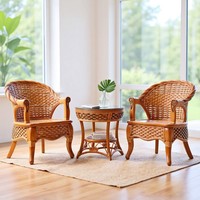 Fauteuil vintage en rotin naturel tissé à la main, structure en bois massif, chaise longue de détente pour salon, balcon, hôtel