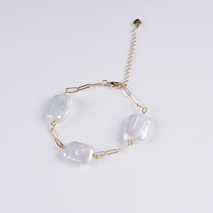 New 14-16mm Natural Pearl White Baroque Square <b>Bracelet</b> Adjustable Buckle Fashion Jewelry <b>Set</b> for European and American Style - Product Image 4