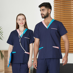 Ensembles de blouses médicales unisexes à col en V, manches courtes, anti-transpiration, avec pantalons et hauts multi-poches, pour le personnel médical et les salons de beauté - Product Image 4