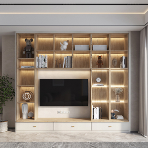Système de stockage mural en bois pour meuble TV avec nouveau <span class=keywords><strong>concept</strong></span> de design pour projecteur laser et organisation d'appareils multimédias - Product Image 4