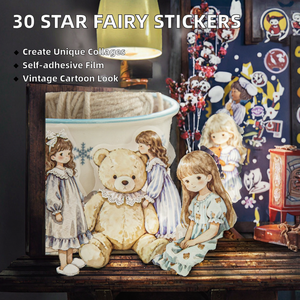 สติกเกอร์ 30 ชิ้นต่อแพ็ค คอลเลกชันสาวน้อยในเทพนิยายยามราตรี ตัวการ์ตูนสไตล์เรโทร ของตกแต่งวันหยุด แบบติดเอง วัสดุ PET - Product Image 2