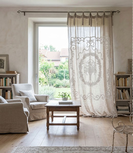 Rideau en lin naturel de la meilleure qualité avec broderie florale et dentelle pour la maison, l'hôtel et la station balnéaire - Product Image 3