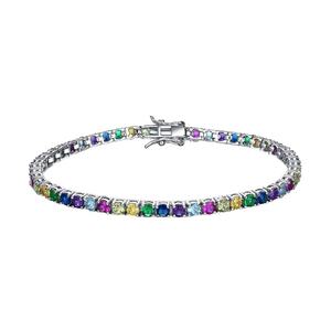 Bracelet tennis en zircon cubique multicolore arc-en-ciel à la mode pour femmes, plaqué rhodium et or, cadeau - Product Image 1