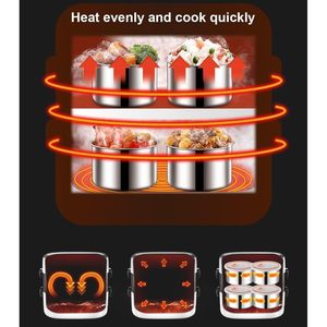 หม้อหุงข้าวไฟฟ้าขนาดเล็ก4ชั้นทำจากสเตนเลสกล่องอาหารกลางวันทำอาหารด้วยตนเองพร้อมฉนวนกันความร้อนในอาหารแบตเตอรี่ - Product Image 4