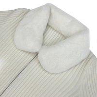 Veste courte zippée en tricot côtelé blanc avec col et poignets en fausse fourrure, haut tricoté à manches longues, cardigan pour femme