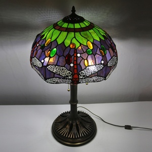 LongHuiJing 16Inch Tiffany Style Dragonfly Stained Glass Lampshade Home Table Lamps Antique Bronze 3-<b>light</b> With Brown - Product Image 4