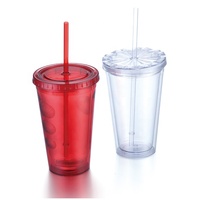 Mug en plastique PS moderne à double paroi, de qualité alimentaire, durable, avec paille et logo personnalisé, idéal pour la rentrée scolaire, marque OEM