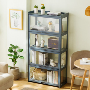Étagère à portes vitrées moderne, 5 niveaux, meuble de rangement autoportant pour salon, bureau à domicile, design minimaliste - Product Image 2