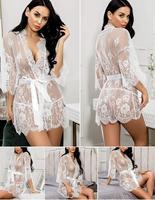 Vêtements de nuit sexy en satin et dentelle pour femmes, robe de nuit transparente d'été, pyjama en dentelle unie, peignoir, nuisette, lingerie érotique XL en gros
