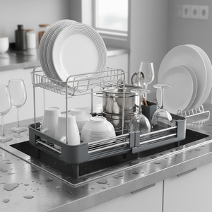 BX Kitchen Cutlery Tabletop Multi-purpose Non-Folding <strong>Microwave</strong> Oven Compatible Dish <strong>Storage</strong> &amp; Drain Rack with Wheels Metal &amp; PP - Product Image 6