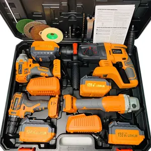 Ensemble de 4 kits d'outils électriques, perceuse à percussion électrique au lithium portable, meuleuse d'angle sans brosse, ensemble d'outils combinés à clé sans fil