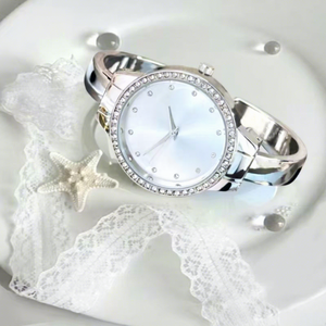 Reloj de Negocios Clásico y Elegante para Mujer, de Acero Inoxidable, con Detalles de Diamantes, Marcadores de Hora con Pedrería, Esfera Acrílica, Esfera Solar - Product Image 4