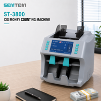 SEMTOM ST-3800 Machine de comptage de billets de banque à 2 poches et 2 CIS avec détecteur de contrefaçon et reconnaissance automatique des devises