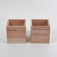 Kotak Penyimpanan Kayu Tan Persegi 5X5 Inci, Kotak Kayu dengan Liner Plastik DIY untuk Dekorasi Pesta