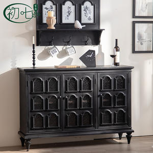 European Style Black Entryway Cabinet Solid <b>Wood</b> Storage <b>Sideboard</b> Living Room Furniture - Product Image 1