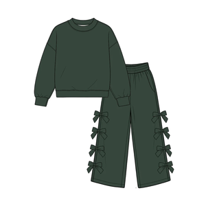 Nouvel ensemble de vêtements pour bébés filles, couleur unie, coton, nœuds, vêtements assortis pour enfants - Product Image 4