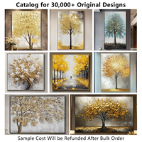 Peinture à l'huile texturée moderne de luxe, grand format sur toile, peinte à la main, avec palette et couteau 3D, motif arbre doré, pour décoration d'hôtel