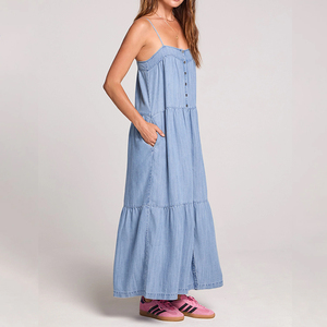 Nuevo vestido vaquero estilo vintage playero, holgado, con botones y tirantes, 100% vaquero personalizado, vestido maxi. - Product Image 3