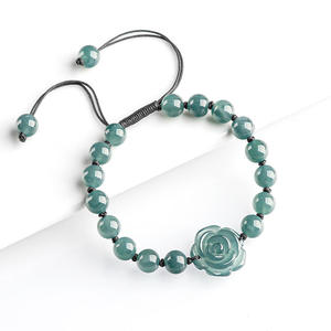Bracelet en jade naturel tressé à la main avec roses, de haute qualité, pour femme, vente en gros, design original SL70 - Product Image 4
