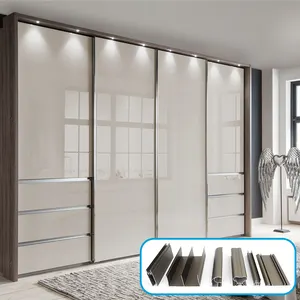 Aluminium panel wardrobe door Aluminum Extrusion cupboard sliding door aluminum profile for wardrobe top track