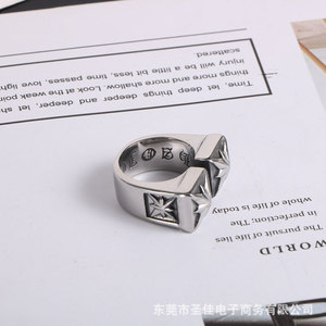 Anillo Punk Europeo con Patrón de Doble Cruz, Acero de Titanio, Joyería de Moda para Hombre SA1030 - Product Image 2