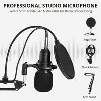 3,5mm Kabelgebundenes Kondensatormikrofon SM-BM3.5P Set mit Mikrofonständer, Stoßdämpferhalterung, Pop-Filter-Kit - Metall-Kunststoff Geräuschunterdrückung Professionell