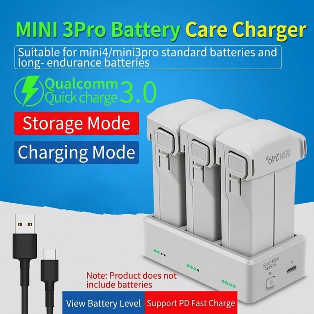 Intelligent Flight Battery Charger for Mini 3/3 Pro/4 Pro Drones 3-Slot PD QC Fast Charge LED Indicator Storage Mode Fireproof
