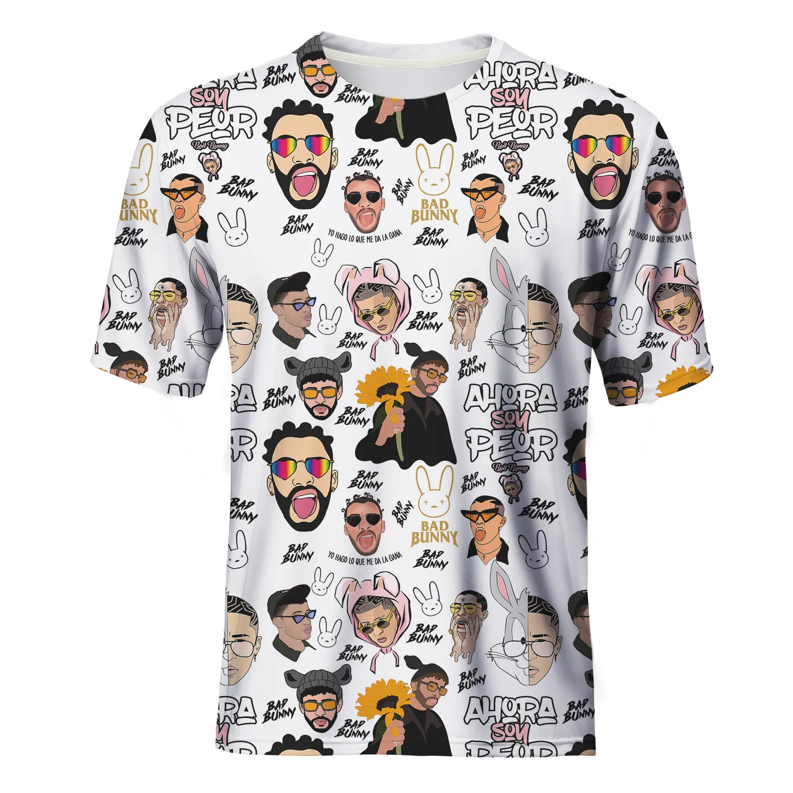 Newest Custom Bad Bunny New Album Printed T Shirts For Boys Premium Polyester T Shirts In Bulk Men Oversized T Shirt