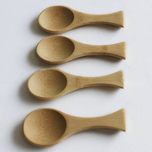 Ensemble de cuillères en bambou à manche court, en bois naturel, pour desserts et glaces, avec option gravée, vente en gros - Product Image 1