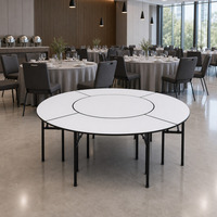 Table ronde modulaire pliable pour événements, avec structure métallique, gain de place pour fêtes, expositions, conventions