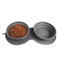 Bols de voyage pliables en silicone pour animaux de compagnie 2-en-1 avec distributeur de nourriture lente et base à ventouse, motif uni, option de suspension
