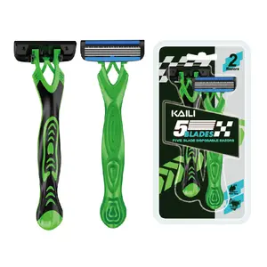 Super 5 Blades Green Color Men Shaving Razor Disposable Men Razor 2 Razors In 1 Pack