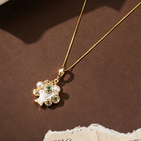 Bijoux SA tendance en alliage plaqué argent, pendentif arbre de vie, émail, perle d'eau douce naturelle, incrustation multicolore de zirconiums cubiques pour femme