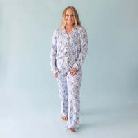Pyjama personnalisé à imprimé floral, style décontracté, 95% viscose de bambou, 5% élasthanne, doux et extensible, ensemble de détente pour maman