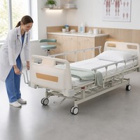 Lit d'hôpital manuel à double manivelle en métal, cadre en alliage d'aluminium, 2 fonctions, dossier et repose-jambes réglables, côtés pliables en forme de S