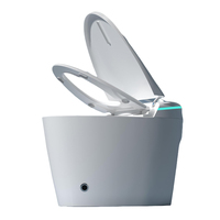 WC intelligent monobloc allongé moderne européen pour salle de bain, à poser au sol, avec siphon en S, lumière nocturne, couvercle à commande automatique et télécommande