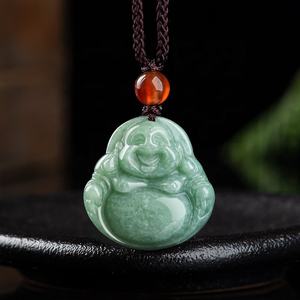 Pendentif Bouddha en jadéite naturelle vert pois, bijoux pour femmes, style bouddhiste chinois, cadeau avec certificat d'évaluation FG29 - Product Image 1