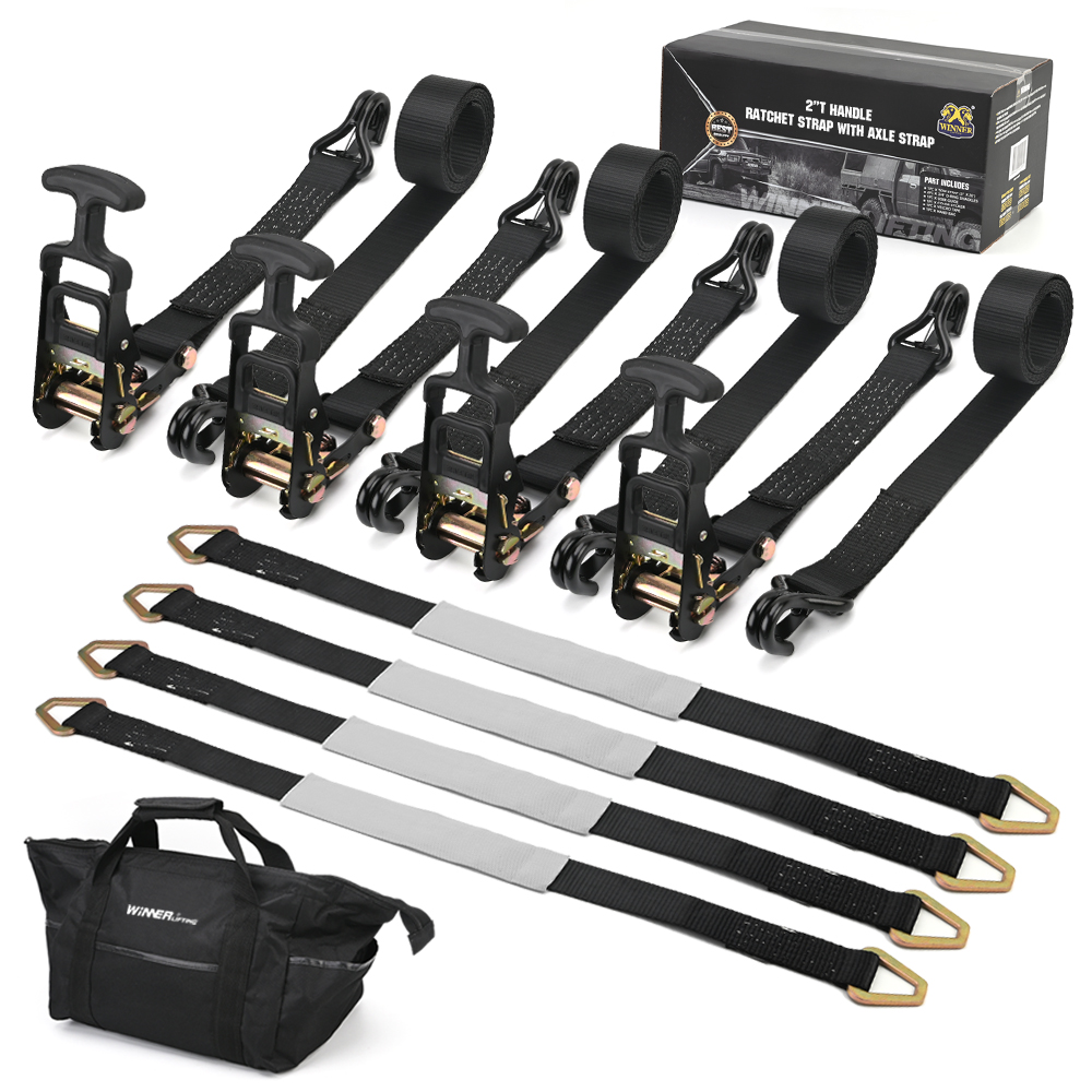 Сверхмощный двойной j-образный крюк, храповая ось, стягивающий ремешок, 4 шт., стальная проволока, аварийный буксировочный трос, стягивающий ремешок